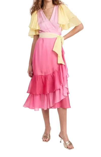 Prabal Gurung Flutter Sleeve Wrap Dress Mimosa Pink Multi 2