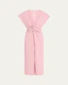 Prabal Gurung Front Twist V-neck Midi Dress In Sakura Pink