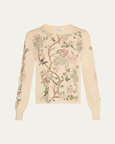 Prabal Gurung Garden Embroidered Cashmere Wool Sweater In Ecru