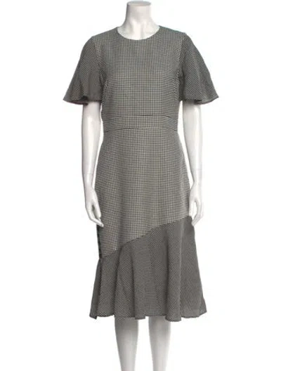 Pre-owned Prabal Gurung Houndstooth Print Midi Length Dress In Black