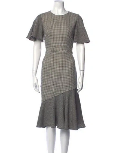 Pre-owned Prabal Gurung Houndstooth Print Midi Length Dress W/ Tags In Black
