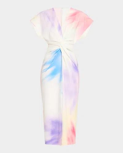 Prabal Gurung Jackie Twisted Short-sleeve Midi Dress In White Multi