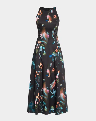 Prabal Gurung Jewel Neck Sleeveless Floral-print Dress In Black