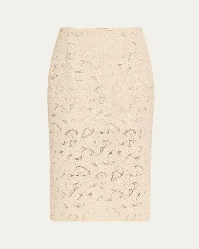 Prabal Gurung Lace Midi Pencil Skirt In Ivory