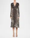 Prabal Gurung Leopard-print Twisted Long-sleeve Jersey Midi Dress In Leopard Multi