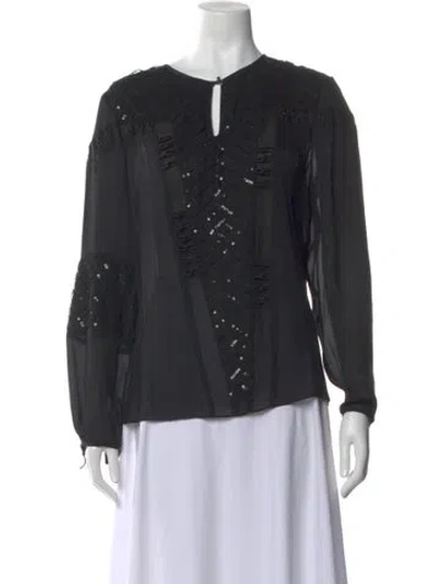 Pre-owned Prabal Gurung Linen Crew Neck Blouse In Black