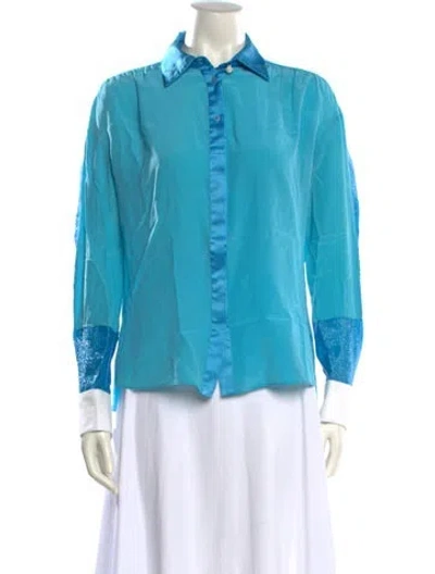 Pre-owned Prabal Gurung Long Sleeve Button-up Top In Blue