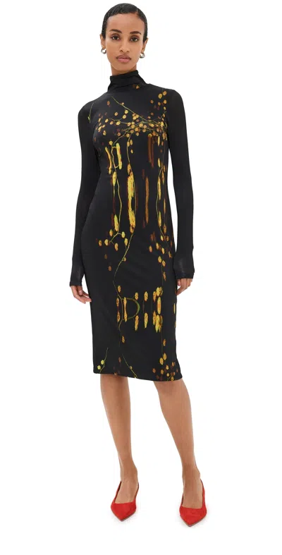 Prabal Gurung Long Sleeve Turtleneck Dress Black Multi