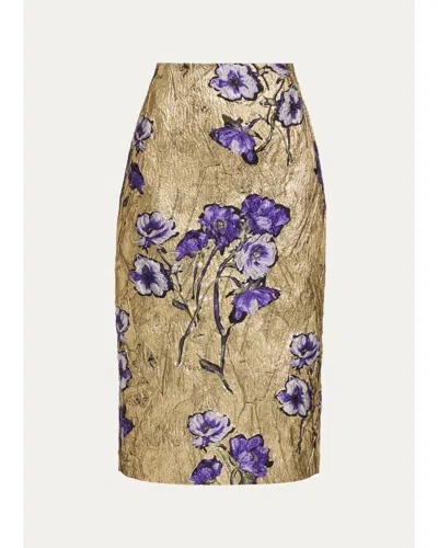 Prabal Gurung Metallic Floral Brocade Midi Pencil Skirt In Multi