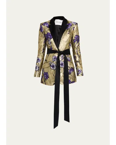 Prabal Gurung Metallic Floral Jacquard Belted Jacket In Neutral