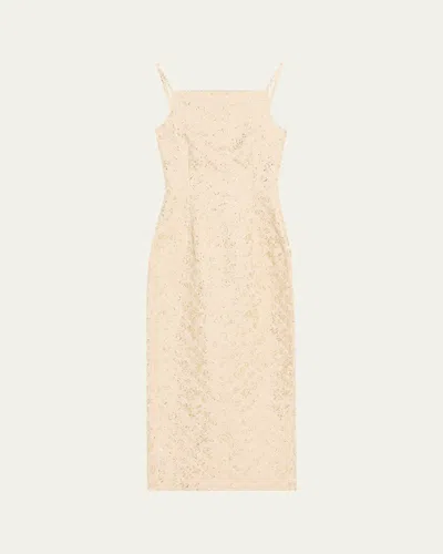 Prabal Gurung Metallic Floral Jacquard Square-neck Sleeveless Midi Dress In Neutral