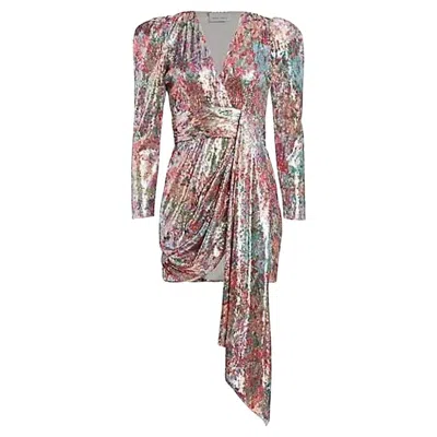 Pre-owned Prabal Gurung Mixed Sequin Wrapped Sash Mini Dress In Brown