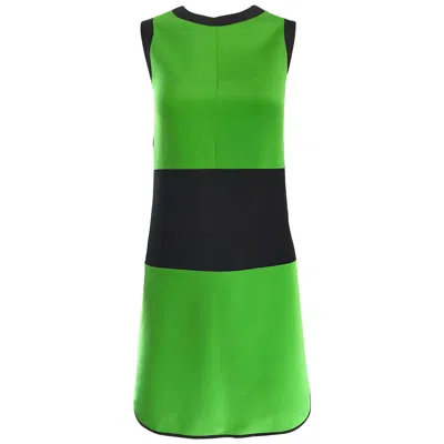 Pre-owned Prabal Gurung New  Green And Black Color Block Size 6 / 8 Silk Mod Sheath Dress