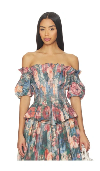 Prabal Gurung Off Shoulder Ruched Blouse In Multi