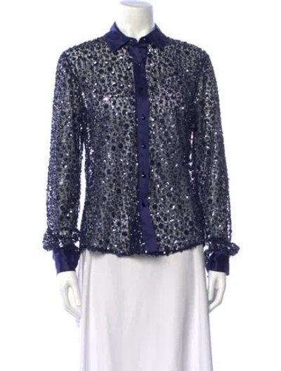 Pre-owned Prabal Gurung Patterned Long Sleeve Top In Blue