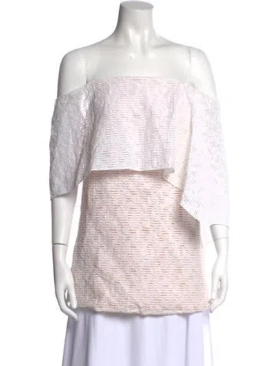 Pre-owned Prabal Gurung Patterned Off-the-shoulder Top In White