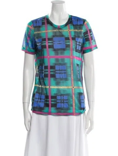 Pre-owned Prabal Gurung Plaid Print Crew Neck T-shirt In Green