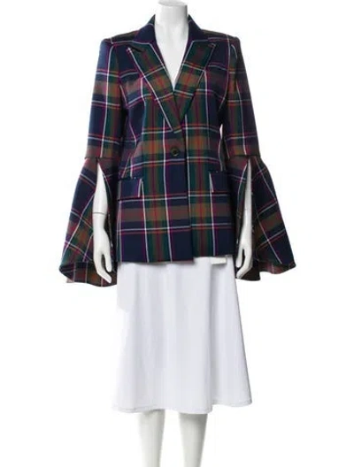 Pre-owned Prabal Gurung Plaid Print Jacket In Blue