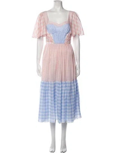 Pre-owned Prabal Gurung Plaid Print Long Dress In Pink