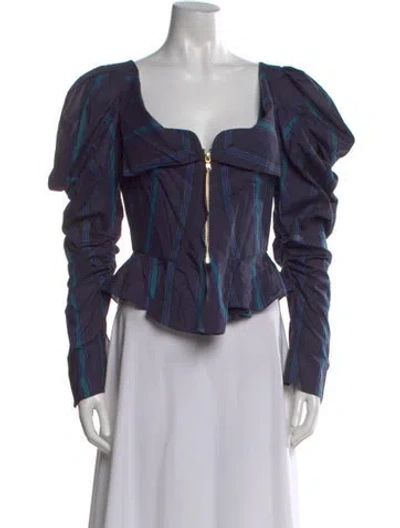 Pre-owned Prabal Gurung Plaid Print Square Neckline Blouse In Blue