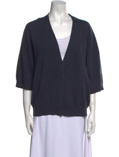 Pre-owned Prabal Gurung Plunge Neckline Three-quarter Sleeve Blouse In Blue