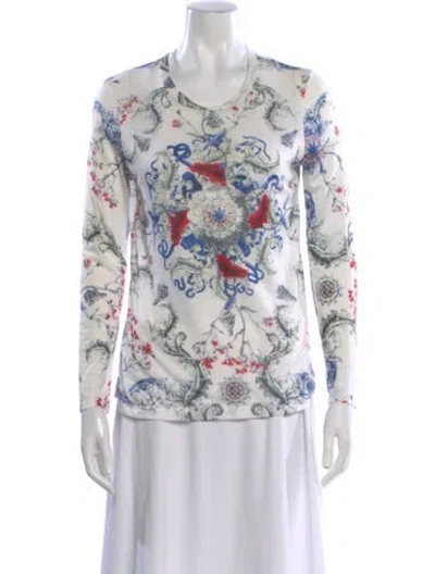 Pre-owned Prabal Gurung Printed Crew Neck Top In White