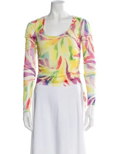 Pre-owned Prabal Gurung Printed Crew Neck Top In Yellow