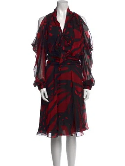 Pre-owned Prabal Gurung Printed Midi Length Dress W/ Tags In Red