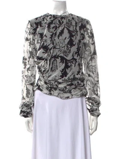 Pre-owned Prabal Gurung Printed Mock Neck Blouse In Black