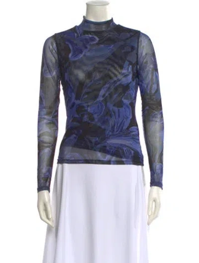 Pre-owned Prabal Gurung Printed Mock Neck Top In Blue