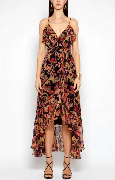 Prabal Gurung Paisley Ruffled High-low Wrap Dress In Black