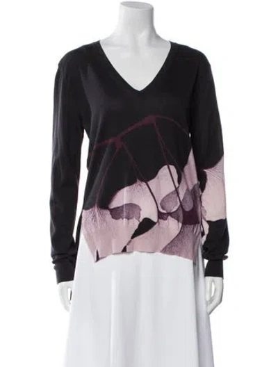Pre-owned Prabal Gurung Printed V-neck Top In Black