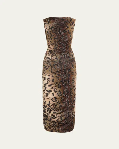 Prabal Gurung Ruched Leopard Print Midi Dress In Leopard Multi