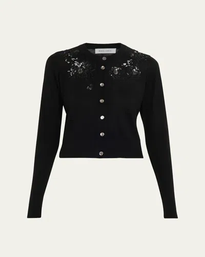 Prabal Gurung Sequin Floral-embroidered Cardigan In Black