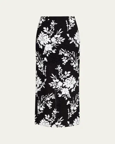 Prabal Gurung Sequin Floral Embroidered Eyelet Maxi Skirt In Black