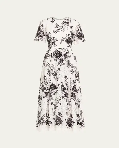 Prabal Gurung Sequin Floral Embroidered Eyelet Midi Dress In Black