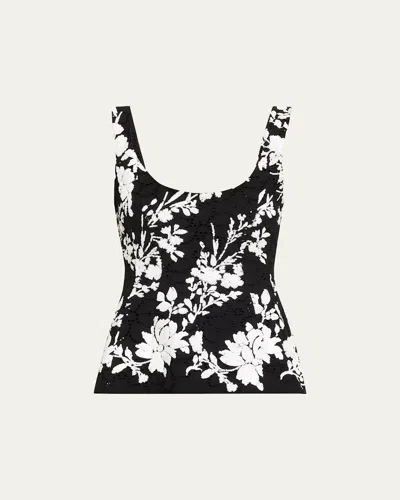 Prabal Gurung Sequin Floral-embroidered Eyelet Tank Top In Black