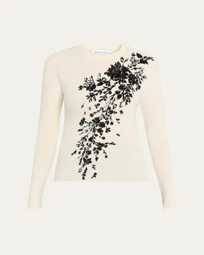 Prabal Gurung Sequin Floral-embroidered Rib Knit Shirt In Neutral