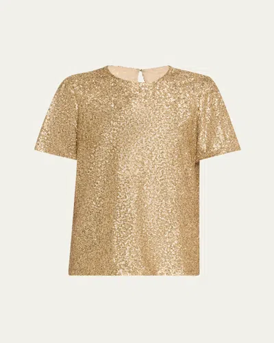 Prabal Gurung Sequined Flutter-sleeve Top In Gold