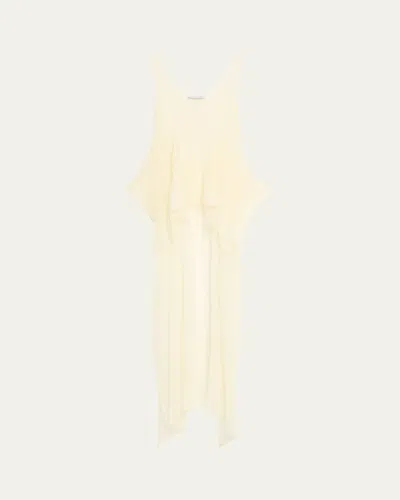 Prabal Gurung Sheer Pintuck Peplum Tank Top In Beige