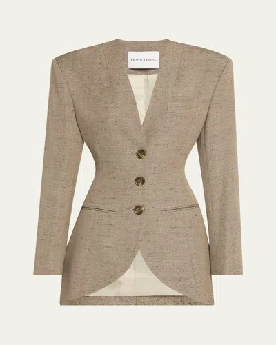 Prabal Gurung Sherwani Curved Hem Jacket In Taupe