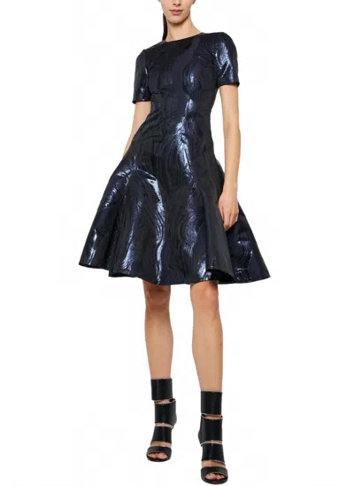 Prabal Gurung Short Sleeve Fit & Flare Dress In Navy/black In Blue