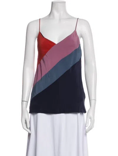 Pre-owned Prabal Gurung Silk Colorblock Pattern Blouse In Blue