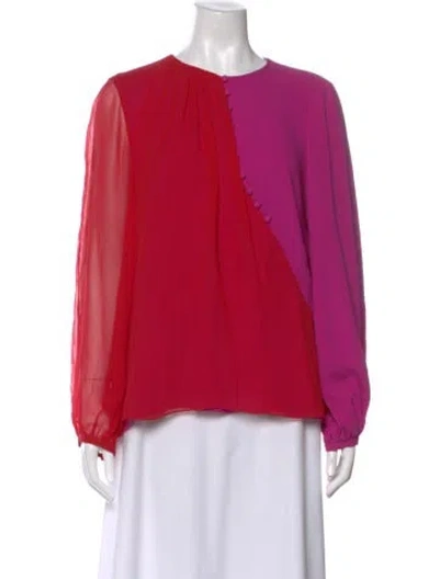 Pre-owned Prabal Gurung Silk Colorblock Pattern Blouse In Pink