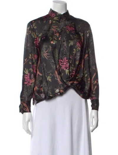Pre-owned Prabal Gurung Silk Floral Print Blouse In Black