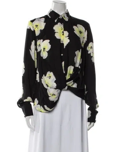 Pre-owned Prabal Gurung Silk Floral Print Blouse In Black
