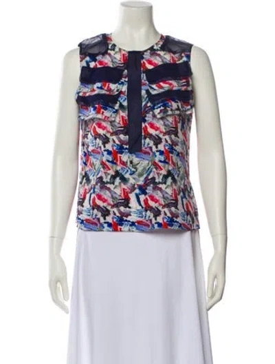 Pre-owned Prabal Gurung Silk Floral Print Blouse In Blue