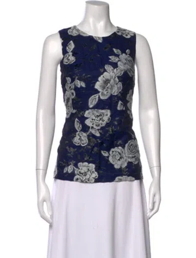 Pre-owned Prabal Gurung Silk Floral Print Blouse In Blue