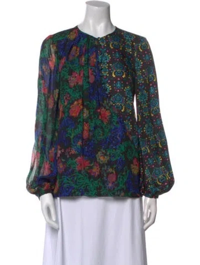 Pre-owned Prabal Gurung Silk Floral Print Blouse In Green
