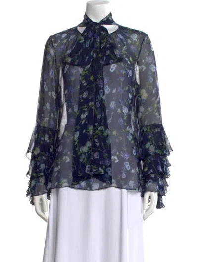 Pre-owned Prabal Gurung Silk Floral Print Blouse In Multi